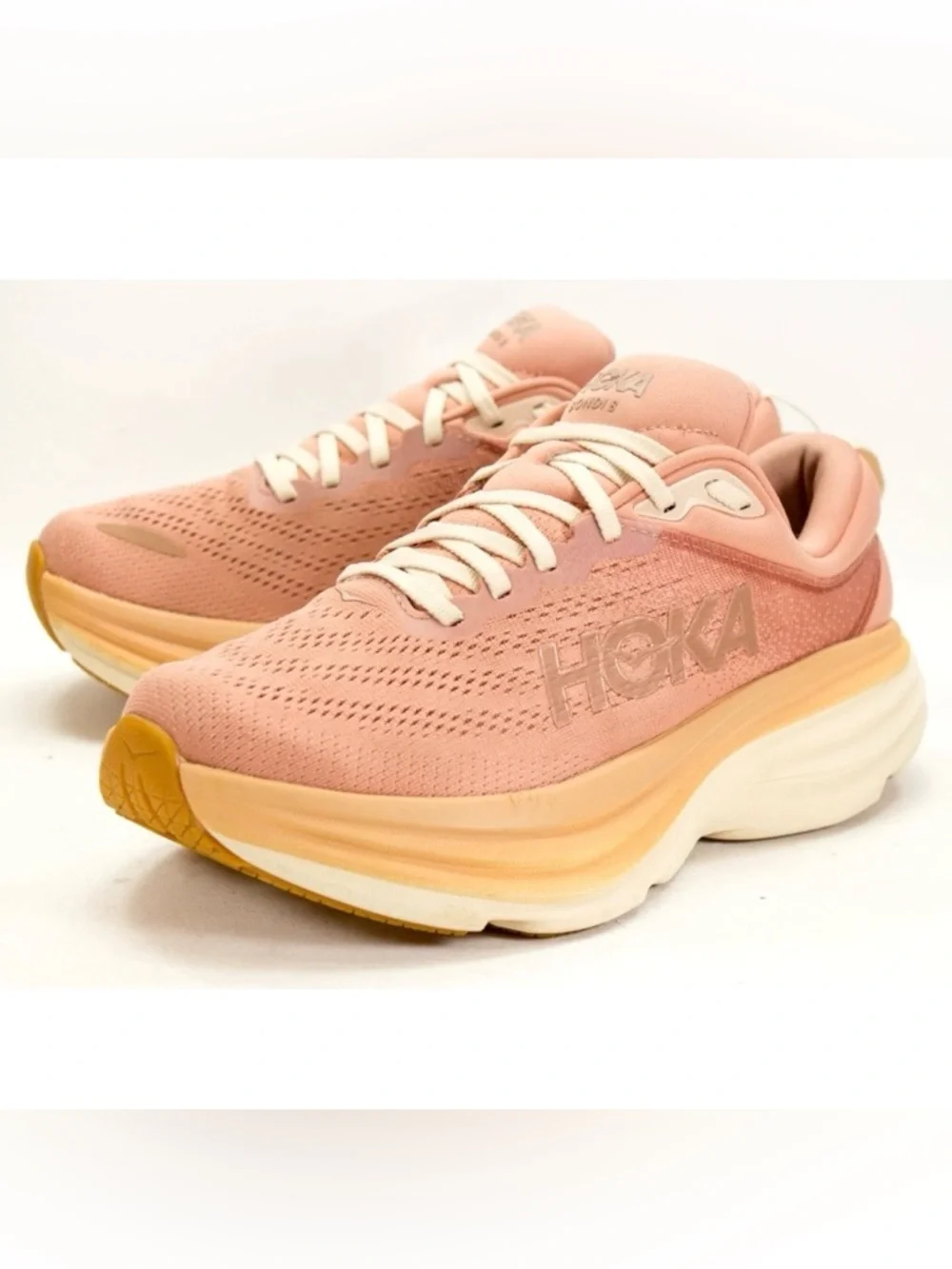 Hoka One One Bondi 8 Womens Size US 8 B Sandstone Cream Comfort Running Shoes - Picture 2 of 13